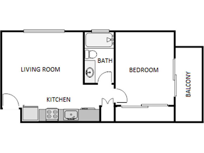 Floor plan for 1 bed, 1 bath, 500 sqft